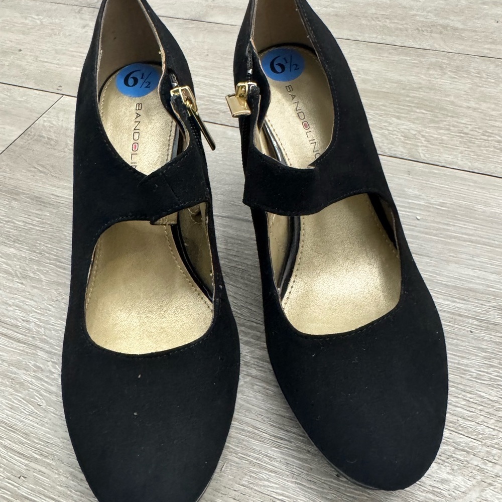 Black Mary Jane Platform Heels Round Toe Pumps Size 6.5 - Picture 1 of 5